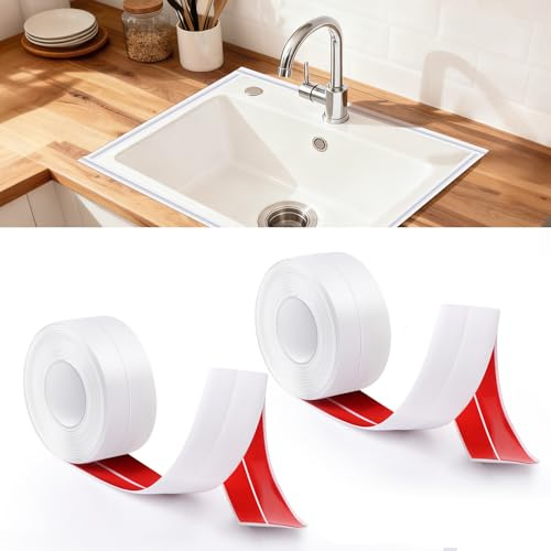 Anhow 2pcs Plinthe Souple Autoadhésive, 5M PVC Joint Plan de Travail pour Cuisine et Salle de Bain 20x20mm, Plinthe Adhesive - Blanc