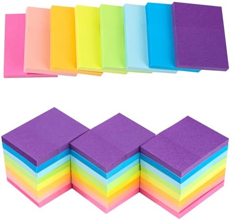 24 Stück Haftnotizen 50 mm x 38 mm, Klebezettel zum Beschriften, Stark Haftend, 8 Farben Super Sticky Notes für Schule, Zuhause, Büro Erinnerung, Checkliste oder To-Do-Liste