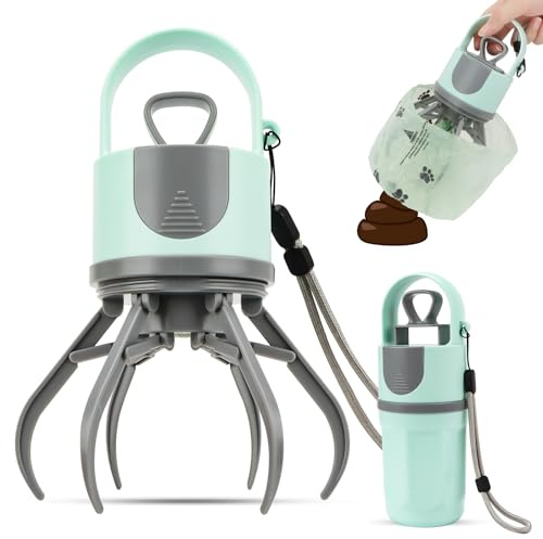 Byffoer Pala portátil para excrementos de perros, pala con dispensador de bolsas de 6 garras para excrementos de perros, sin contacto, recogedor de excrementos de perros fácil de recoger para pequeños