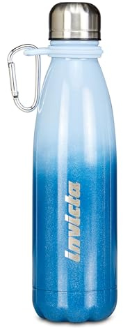 Invicta Borraccia Termica Shine, Blu, Effetto brillantini, Shiny, Acciaio Inox, Bpa free, 500 ml, Mantenimento temperatura caldo 12h reddo 24h, Scuola, Palestra, Ragazza