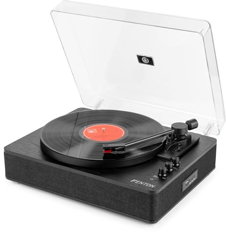 Fenton RP162B Giradischi Bluetooth con altoparlante, Pitch Control, MP3, RCA, Auto Stop, Player, Gramophone, Record Player – Nero