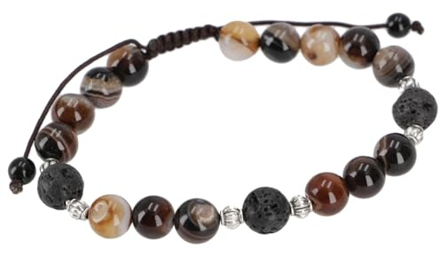 GURU SHOP Mala Armband, tibetische Handmala, Yogaschmuck, 8 mm, Achat | Buddhistisches Armband aus Achatperlen, individuell verstellbar, formbeständige Schnur, Durchmesser der Perlen 0,8 cm