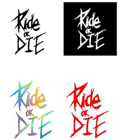 4 Modelle Ride Or Die-Aufkleber, Autoaufkleber für Auto, Motorrad und Fahrrad, wasserdichte Aufkleber für Autotür und Windschutzscheibe, Bike Aufkleber in schwarz, weiß, rot und Laser