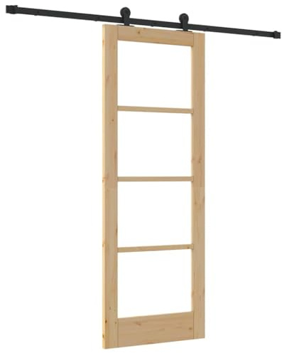 mtlskopl ORKDAL - Porta scorrevole in legno di pino e vetro, 73,5 x 198,5 cm, moderna porta scorrevole in vetro per soggiorno e cucina, porta interna salvaspazio, colore naturale e nero