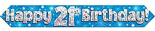 9ft Banner Happy 21st Birthday Blue Holographic