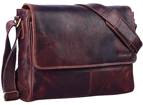 STILORD 'Oskar' Genuine Leather Bag Men & Women Messenger Bag Shoulder Bag Classic Business Satchel Work Bag Brown, Colour:kara - brown
