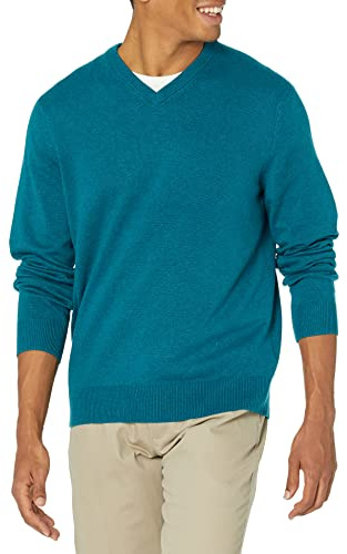 Amazon Essentials Men's V-Neck Sweater (Available in Big & Tall), Teal Blue Heather, Large