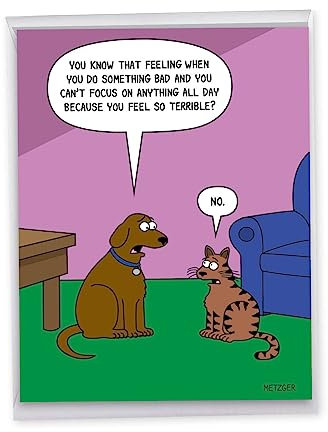 J6390BDG Geburtstagskarte mit Umschlag (groß 21,6 x 27,9 cm) – lustige, verspätete Geburtstags-Grußkarte mit Hund, Katze, Tierliebe – niedlich, bezaubernd, personalisierte Schreibwaren