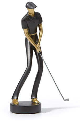 HAUCOZE Golf Figuren Deko Golfer Statue Golfspieler Skulptur Geschenk Polyresin Schwarz 24cm