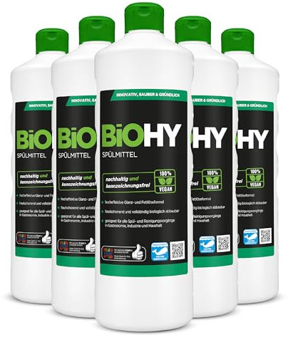 BiOHY Lavavajillas a mano (6 botellas de 1 litro) | Libre de fosfatos | libre de químicos dañinos y biodegradables | Adecuado para la restauración y el hogar (Spülmittel)