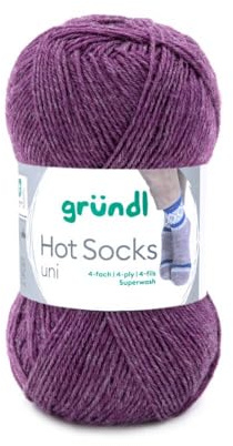 Gründl Hot Socks Uni 4-fädig, 50g Sockenwolle zum Stricken und Häkeln, Auswahl (60 - Plum)