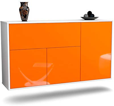 Dekati Sideboard Naperville hängend (136x77x35cm) Korpus Weiss matt - Front Hochglanz Orange - Push to Open