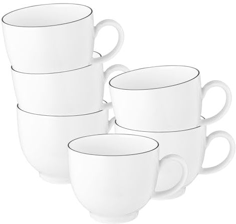 Seltmann Weiden Lido Black Line Kaffeetassen 6er Set, 220 ml, Tassen mit schwarzem Rand, Porzellan, Weiß