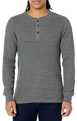 Amazon Essentials Men's Slim-Fit Long-Sleeve Waffle Henley Shirt, Charcoal, L