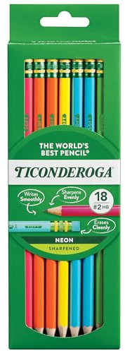 Ticonderoga Wood-Cased Pencils, Pre-Sharpened, #2 HB Soft, Neon Colors, 18 Count