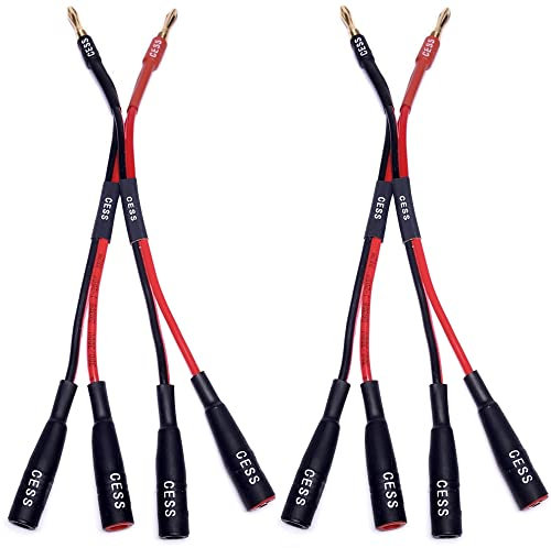 CESS-057x2 Dual Banana Plugs Splitter, 2 Male to 4 Female Banana Jack Adapter, 2-Channel Power Supply Splitter Cable, 14 AWG Soft Silicone Tinned Copper Wire