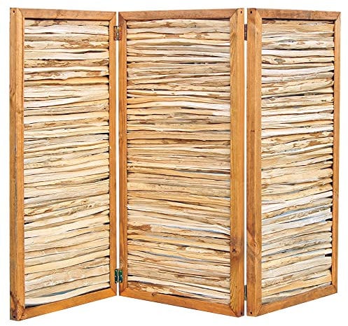 Noor Haselnuss Paravent - Sichtschutz 3-teilig klappbar für Outdoor - wetterfester Windschutz für Terrasse, Garten und Balkon - natürliche Trennwand Holz-Rahmen Gesamtgröße 150x180 cm