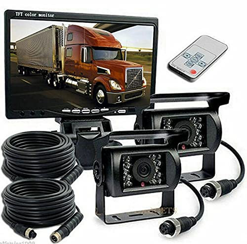 Multibao Reversing Camera Kit,4 Pin 2x Waterproof 18LEDs Night Vision Reverse Rear View Camera with 2x Aviation Cables +12-24V 7 TFT LCD Car Monitor for Large Truck/Bus/RV/Trailer/Tractor/camper