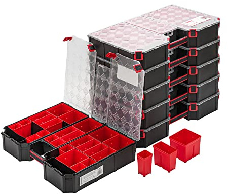 6x Modulierter Sortimentskasten XXL – 390 x 577 x 105 mm - Kleinteilemagazin Sortierkasten mit Transparent Deckel Sortierkoffer Werkzeugbox Sortimentskoffer Kasten mit herausnehmbaren Fächern