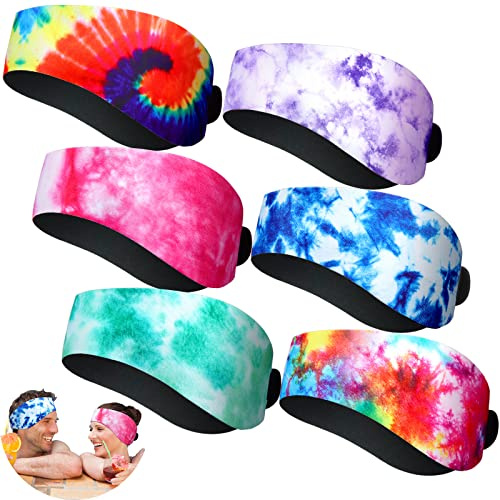 Honoson 6 Pcs Swimming Headband for Kids Adults Waterproof Swim Ear Cover Adjustable Bands for Water Sport Ear Protection(Tie Dye)