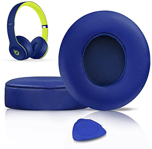 SoloWIT Earpads Cushions Replacement for Beats Solo 2 & Solo 3 Wireless On-Ear Headphones, Ear Pads with Soft Protein Leather, Added Thickness - (Mazarine Blue)