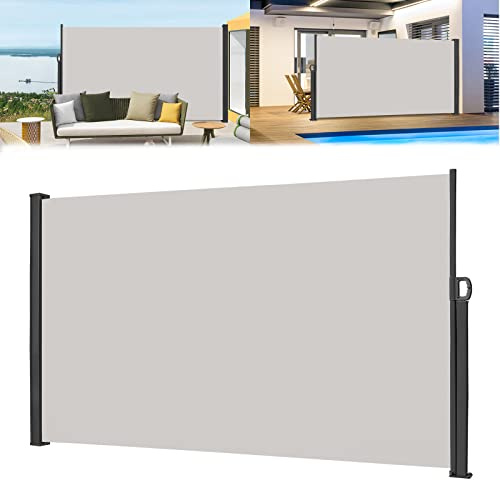 LZQ Store latéral extensible pour balcon, protection solaire, brise-vue, imperméable, coupe-vent, store latéral en polyester, pour jardin, terrasse, aire de jeux, camping (180 x 300 cm, gris)