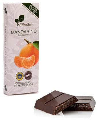 Ciokarrua | Modica Mandarinenschokolade | Modica Rohverarbeitete Schokolade g.g.A. | Laktosefreier Schokoriegel | 1 Mandarinentablette - 100 Gr.