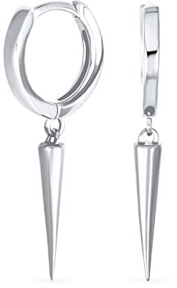 Punk Rocker Goth Biker Jewelry Arrow Charm Huggie Dangling Dagger Spike Mini Hoop Earrings For Men Women Teens .925 Sterling Silver