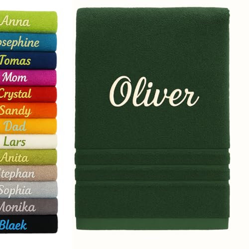 Pet-Jos Badetuch mit Namen Bestickt Duchtuch Geschenk Badetuch 140x70 cm (Dark Green)