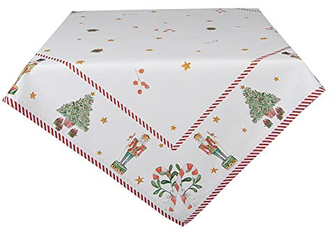 Clayre & Eef Tischdecke 100x100 cm Weiß Grün Baumwolle Quadrat Nussknacker Tischtuch