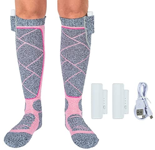 PKKP Beheizte Socken Damen Herren 2000mAh Beheizbare Socken Wiederaufladbarer, Wärmesocken mit Akku, Waschbar Heizsocken mit 3 Einstellbarer Temperatur für Skifahren,Wandern,Jagen, Angeln (Rosa)