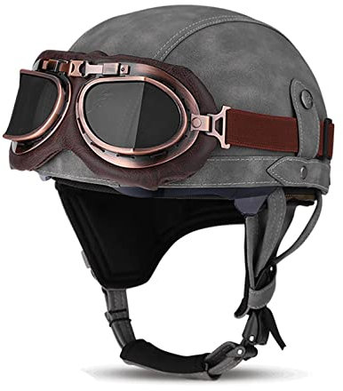 Retro Motorcycle Half Helmet,Motorcycle Open Face Helmet with Goggles ECE Certified Half Shell Helmet German Style Motorcycle Helmet for Chopper Cruiser Z,XL