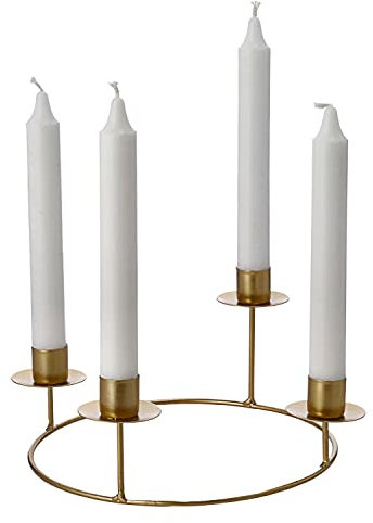 Stabkerzenhalter Adventskranz │ Gold Metall rund 32x8cm │ Kerzenhalter Weihnachtskranz Advent (Gold 25x10 cm)