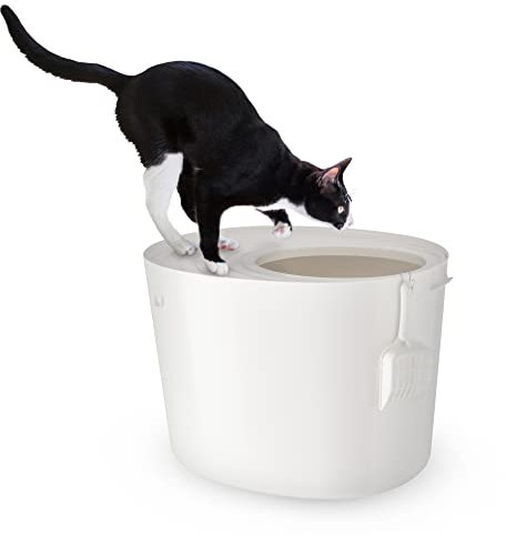 Iris Ohyama, Maison de Toilette pour Chat avec Pelle, Max. 7 kg, Blanc, Ouverture en Haut, Bac a Litiere avec Couvercle, Amovible, pour Chaton, Grande Capacité, sans BPA, Nettoyage Facile, PUNT-530