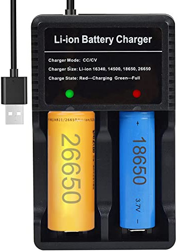 Smart Battery Charger 2 Bay for 26650 18650 Battery, 5V 2A for 3.7V Li-ion TR IMR 18650 26650 14500 16340(RCR123) Red/Green Display (Not Battery)