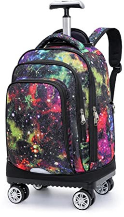 FEEIMOL Rucksack mit Rollen Reise Handgepäck mit Drehbaren Rollen, Laptoptasche mit Rollen für Jungen Mädchen (Galaxie)