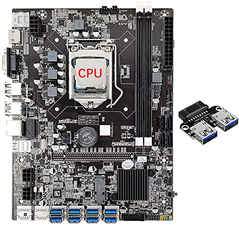 QWAMBVZE B75 Tarjeta 8 Tarjeta Base Minería+CPU+USB3.0 Adaptador 19/20Pin 8 Ranura GPU USB3.0 LGA1155 2X DDR3 Ranura RAM SATA3.0 para BTC/ETH