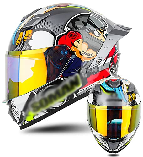 Motorrad Helm Full Face Flip Up Motorrad Helm ECE Genehmigt Flip Helm Mit Tail Wing Design Noise Reduction Mit Anti-Fog Double Visor Für Erwachsene Männer Frauen D,S/(55~56cm)