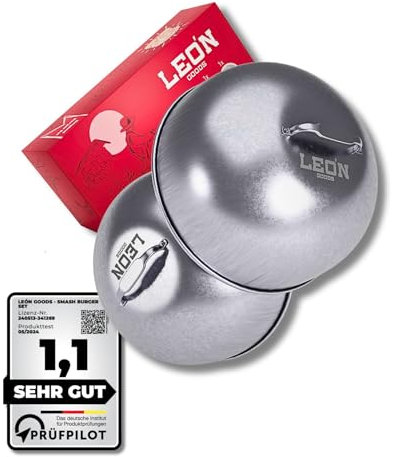 LEÓN Goods: Juego de Hamburguesa de Acero Inoxidable, Incluye Prensa, Espátula y Libro de Recetas (L (5 Piezas))