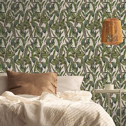 A.S. Création Vliestapete Dschungel Creme Grün - Tapete Wohnzimmer Schlafzimmer 394132 - Tapete Floral - 10,05 m x 0,53 m für 5,33m² - Made in Germany