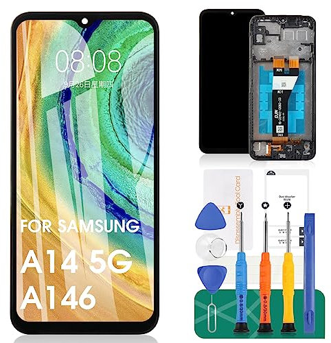 pour Samsung Galaxy A14 5G LCD Display pour Samsung A14 Screen Replacement pour Galaxy A14 Touch Digitizer A146U/A146P Repair Kits with Frame(Black,Not for SM-A146B)