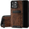 SURAZO Protective Phone Case for Apple iPhone 15 Pro Case - Genuine Leather Cover with Card Holder - Slim Back Case with Foldable Stand and Keychain - Robust Bumper Protector (Floral Brown)