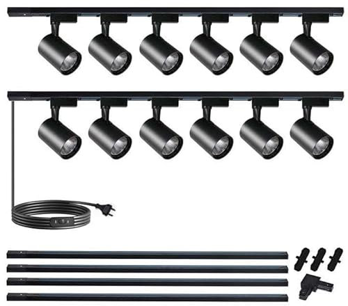 12-Lights LED Track Lighting Deckenleuchte Industrial, 20W Track Lighting Compelete Kit 3000K Deckenstrahler schwenkbar für Schlafzimmer, Küche und Wohnzimmer mit extra 4m Schienen
