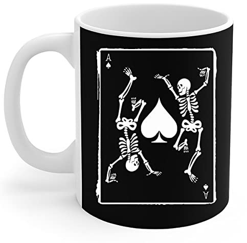 908 Kaffeebecher Keramik Tasse Geschenktasse Lustig Geschenk Weihnachten 330ml Ace Spades Gothic – Lustiges Skelett-Gothic-Punk-Ace Of Spades-Kartenspiel