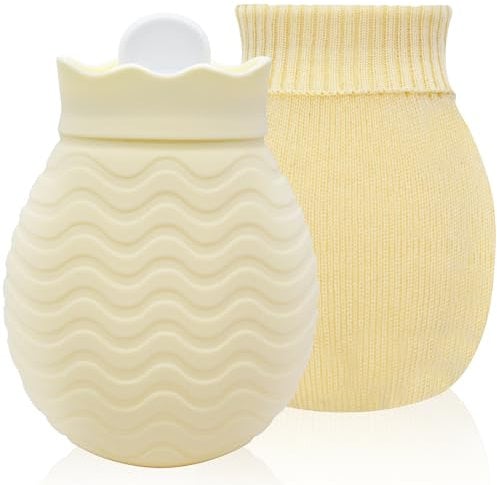 320ml Small Hot Water Bottle with Soft Cover - Mini Silicone Water Bag for Hot & Cold Therapy, Hand & Foot & Bed Warmer, Ideal for Menstrual Cramps, Neck/Shoulder Pain Relief