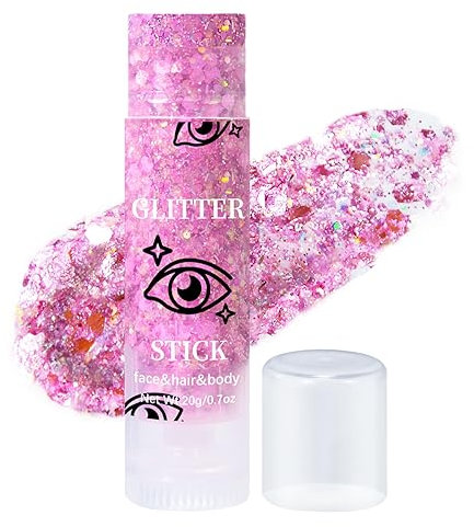 Prreal Meerjungfrau Glitzer-Stick - Holografische Pailletten für Körper, Gesicht und Haar - Schimmer-Make-up für Rave, Bühne, Weihnachten und Festivals (Pink)