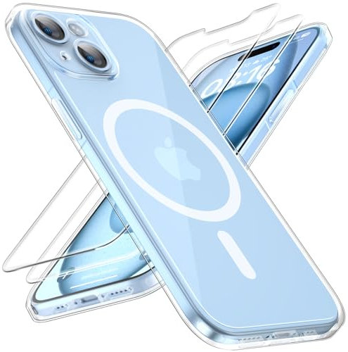 TOCOL Coque Magnétique pour iPhone 15 6,1 Pouces, Compatible avec MagSafe, Pas Facile à Jaunir, Protection de l'objectif améliorée, Fine Antichoc, Transparent