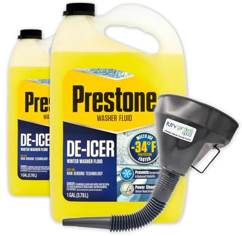 My Garden Pool Prestone De-Icer Winter Washer Fluid -34 F, Two Pack, 2 x 1 Gallon - Cold Weather Defense for Windshields Plastic Funnel Spout for Easy Pouring Hard-to-Reach Vehicles