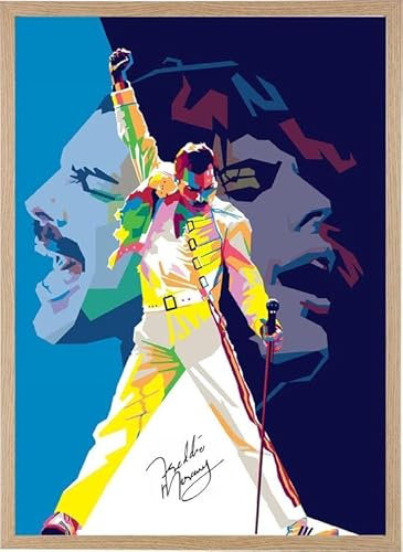 Esque - Poster in Holzrahmen Freddie Mercury - Queen - Pop Art Rock Band - Bohemian Rhapsody & Love Of My Life