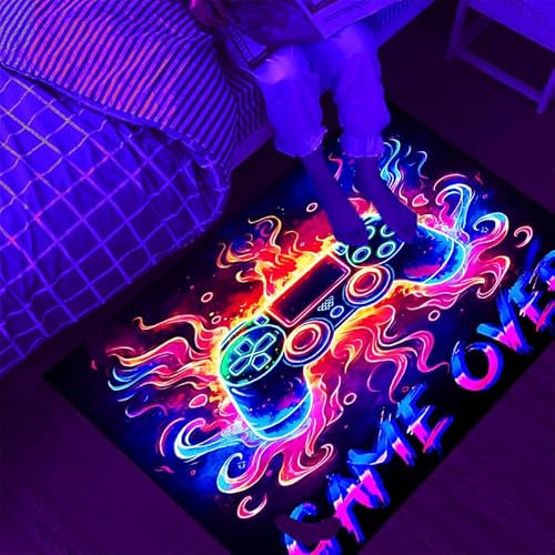 Manicer Neon Gaming Area Rug, Blacklight UV Reactive Game Controller Non-Slip Door Throw Rug Fluorescent Flannel Floor Mat Carpet, Glow in The Dark Play Mat for Bedroom, Playroom - 31.5 x 47.2